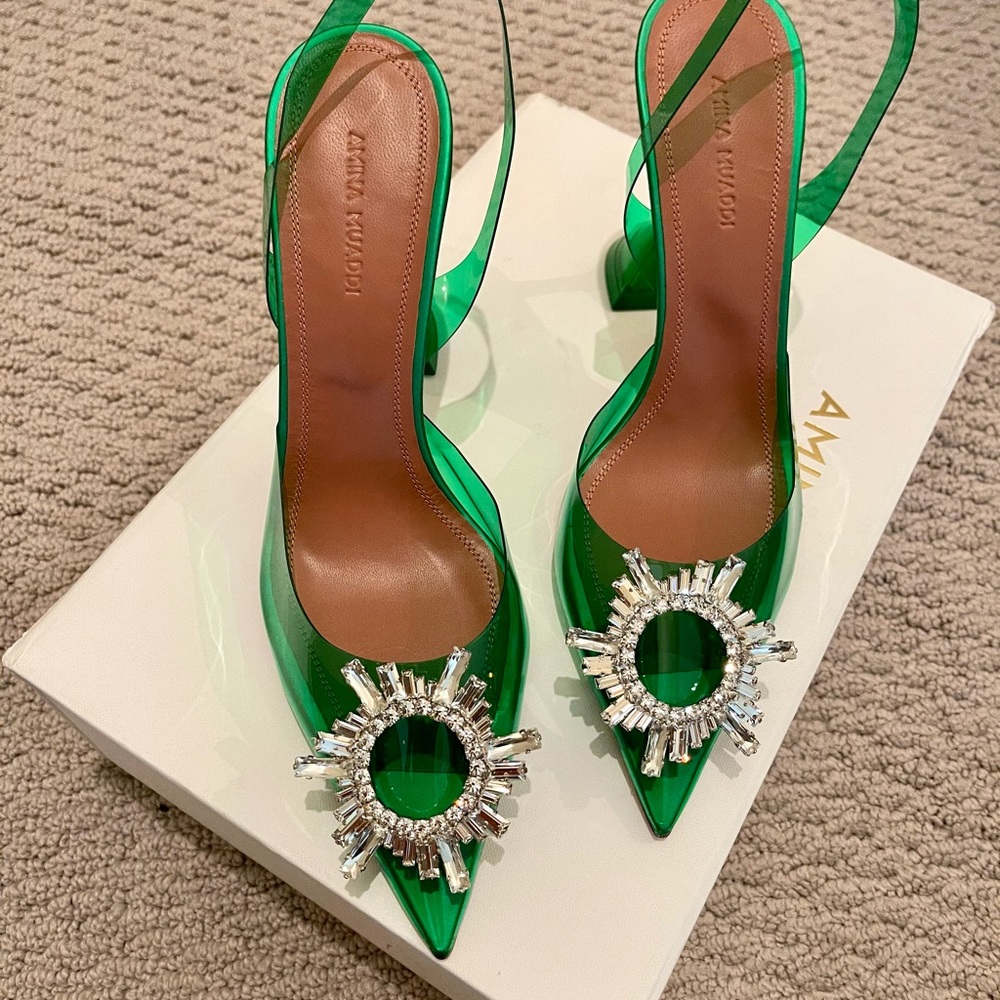 Amina Muaddi Begum Glass PVC Green